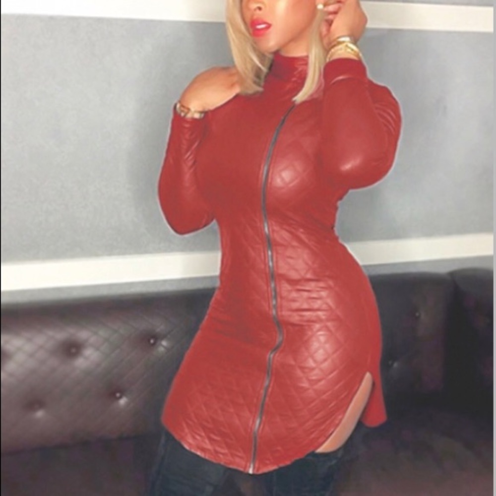 Faux leather tufted design dress